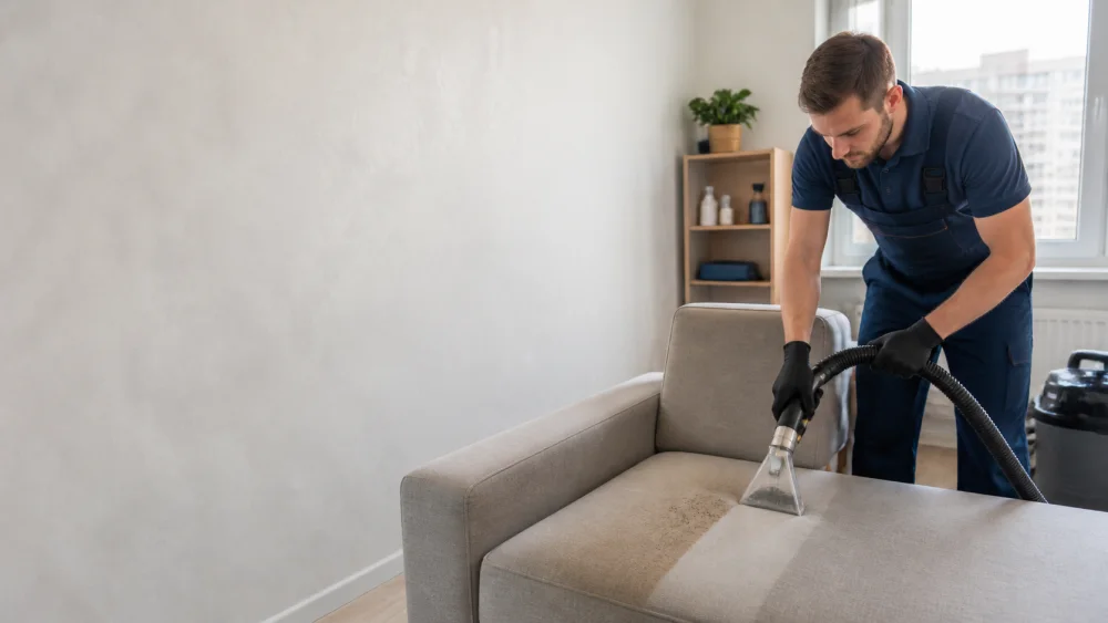 Мастер чистит мягкую мебель у метро Площадь Мужества