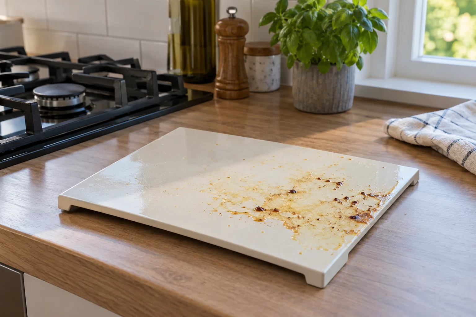 Загрязнение на светлой кухонной поверхности